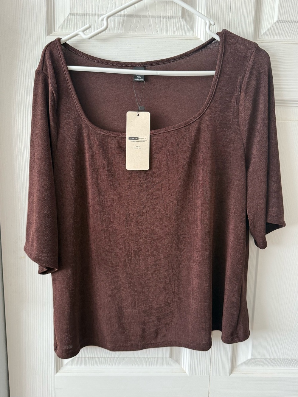 SHEIN Brown Scoop Neck Short Sleeve Top